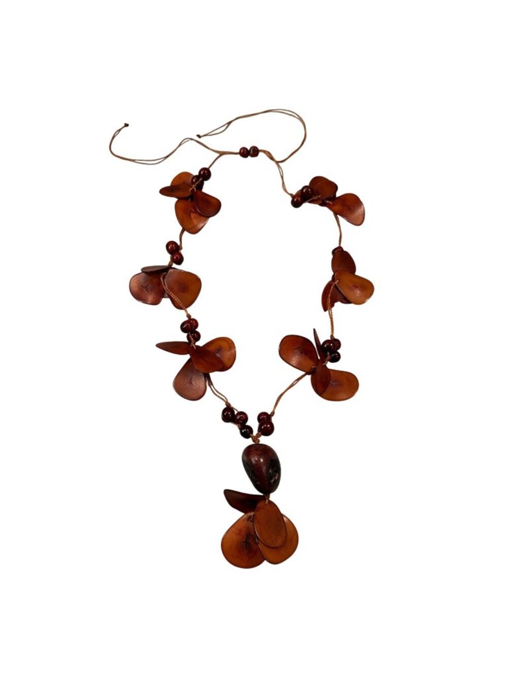 Tagua Nut Necklace Adjustable Handmade Boho Tropical Wood Bead Pendant Statement